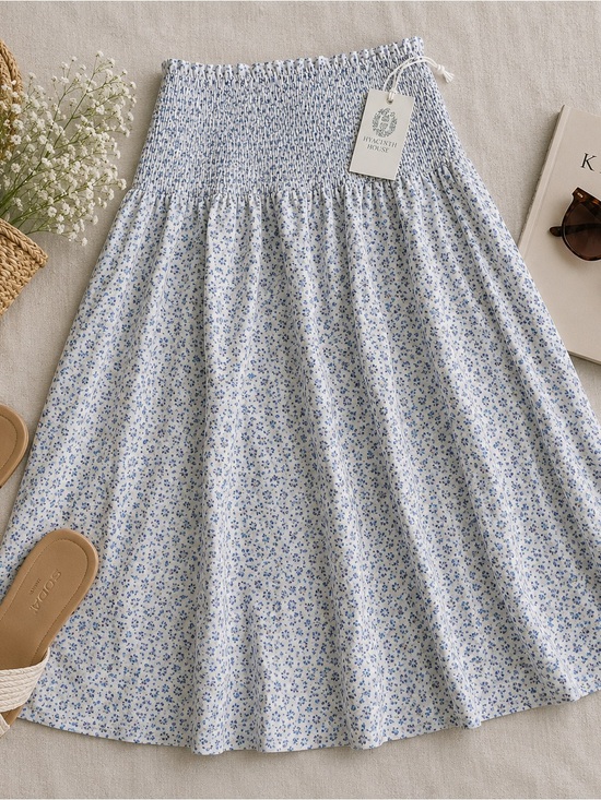 Hyacinth House Dresses & Skirts - Hyacinth House Blue Floral Smocked Midi Skirt Medium Cottagecore NWT